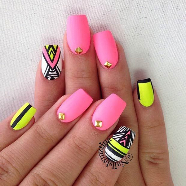 Pink Tribal Nail Design