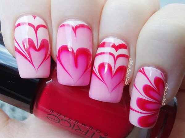 Pink Water Marble Nail Design