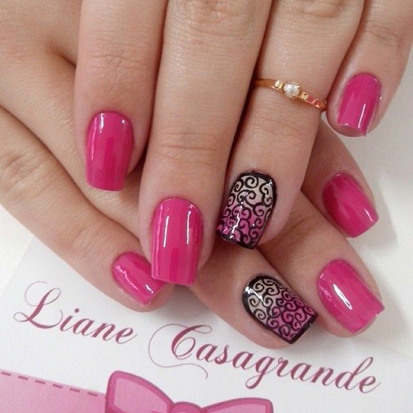 Pink and Black Nail Design