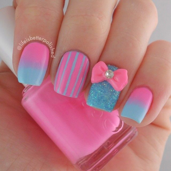 Pink and Blue Nail Design