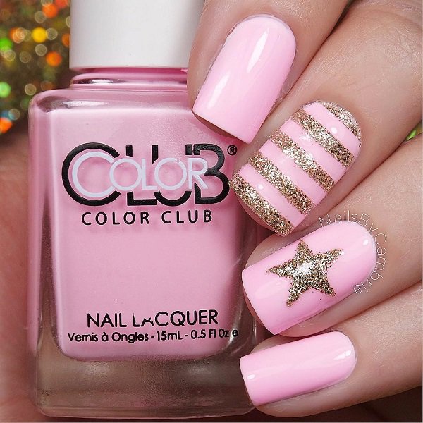 Pink and Gold Glitter Nail Design