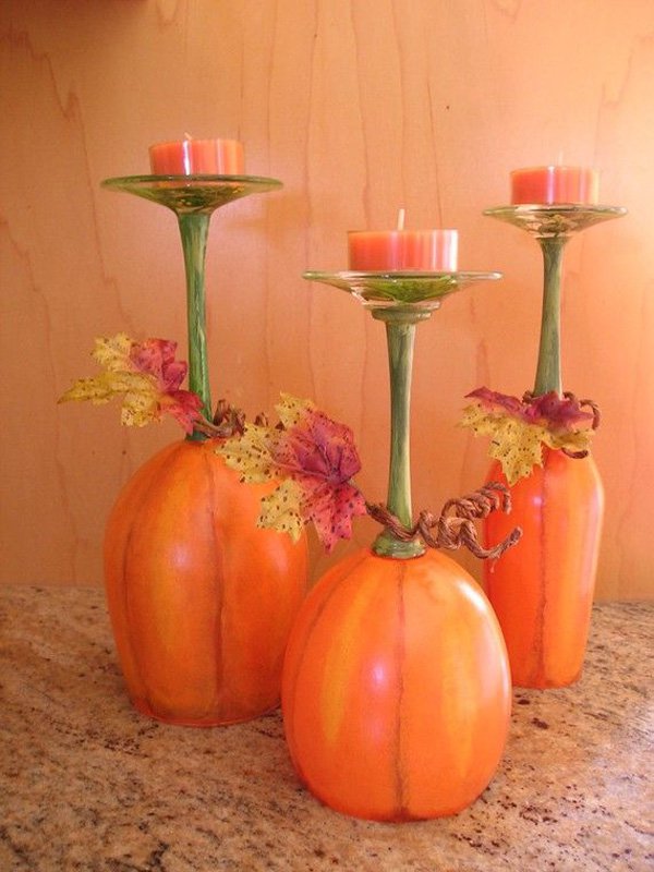 Pumpkin Wine Glass Candle Stand