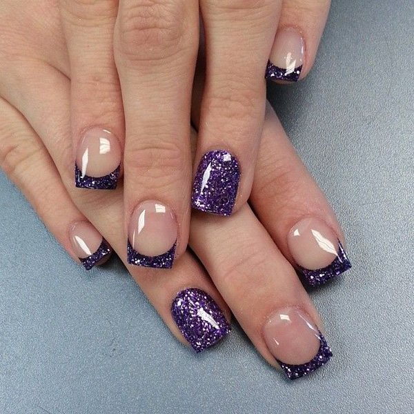 Purple Glitter French Manicure Idea