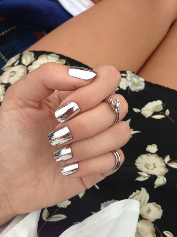 Silver Metallic Nail Design