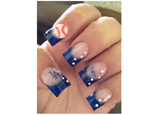 Single Baseball Nails with Blue Tips