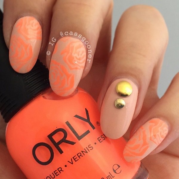 Studded Orange Nail Design