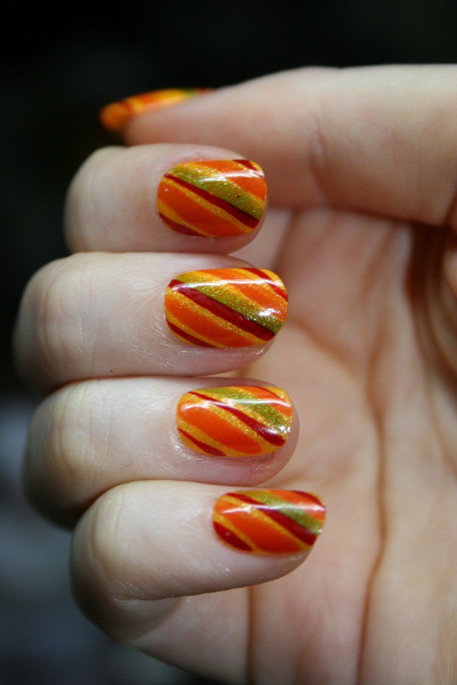 Striped Orange Nail Design