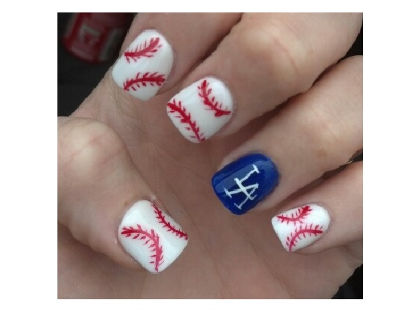 White Baseball Nail Design