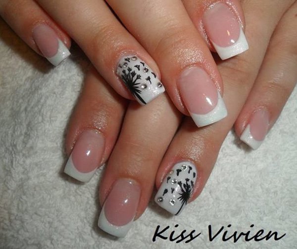 French Tip Dandilion Nail Design for Wedding