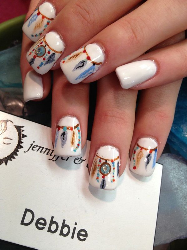 White Feather Nail Design