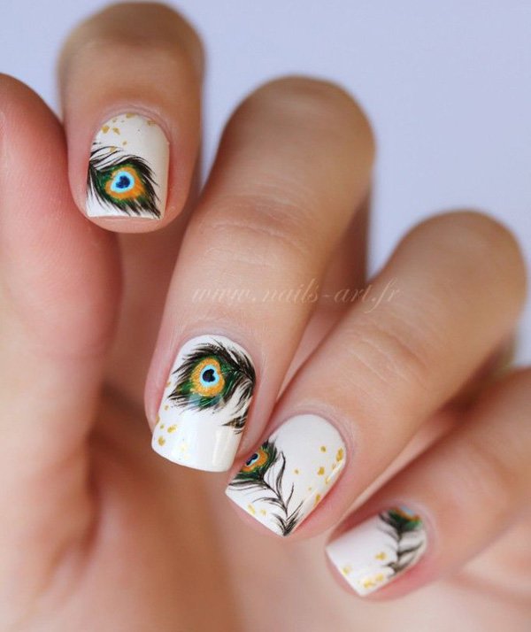 White Feather Nail Design