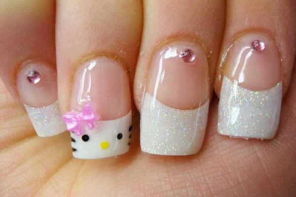 French Tip Hello Kitty Nail Design