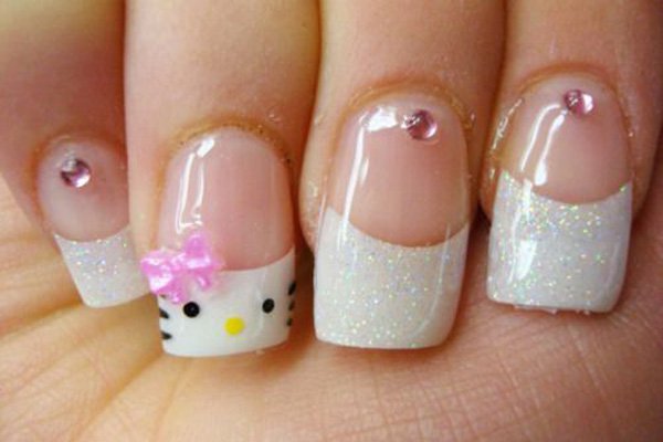 5. Hello Kitty French Tip Nail Art Tutorial for Beginners - wide 5