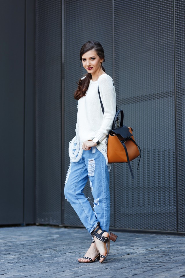 White Jumper and Ripped Jeans