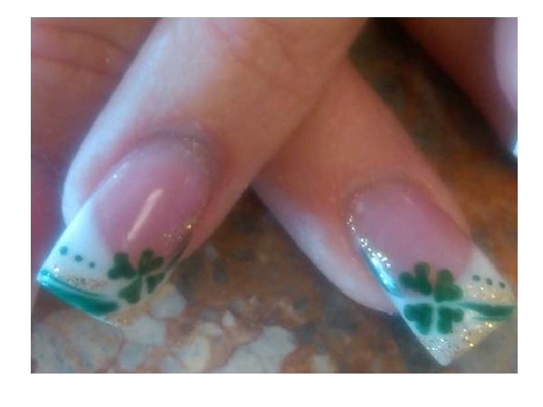 White Tipped Green Shamrock Nails