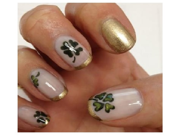 White and Gold Shamrock Nails