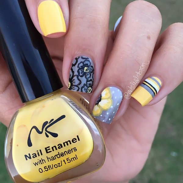 Yellow and Grey Nail Design