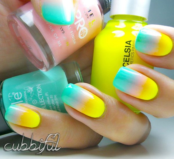 Yellow to Green Gradient Nail Design