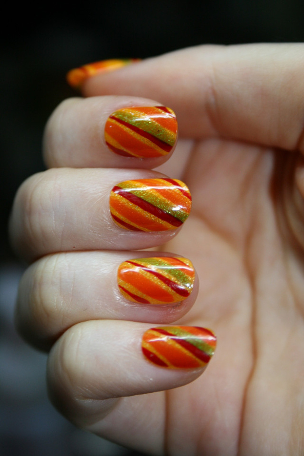 Autumnal Striped Nails