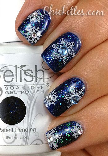 Blue Nails with Snowflakes