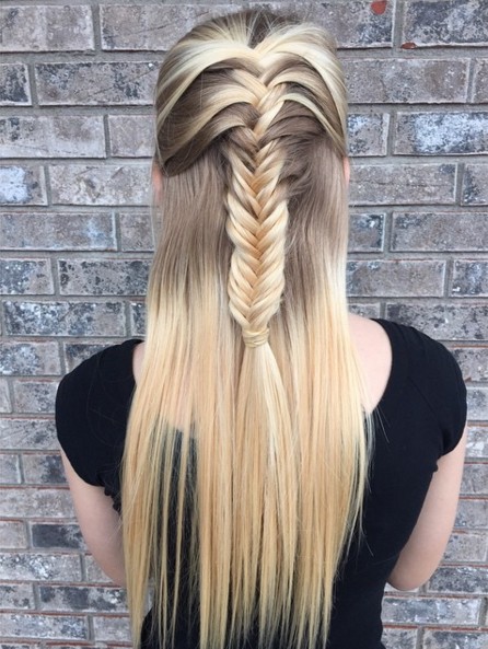 Fishtail Braid Half Up Half Down Hairstyle