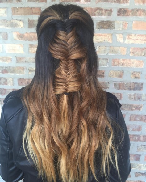 Fishtail Braid Half Up Half Down Hairstyle