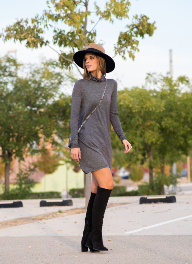 Grey Turtleneck Dress