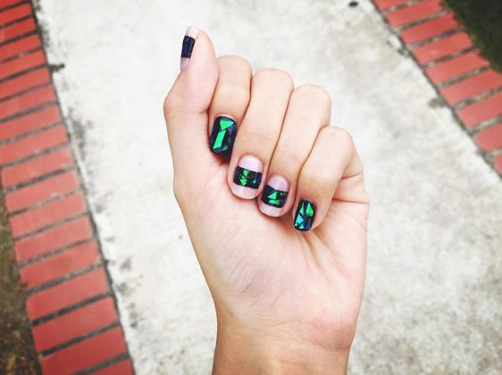 Pink Nails with Broken Glass