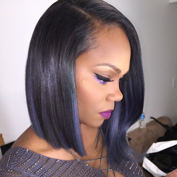 Angled bob hairstyle for black women with thin hair