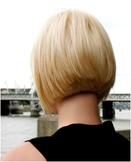 Classic short blonde bob cut for women - back view
