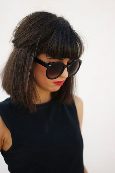 Medium Bob Hairstyle with Blunt Bangs