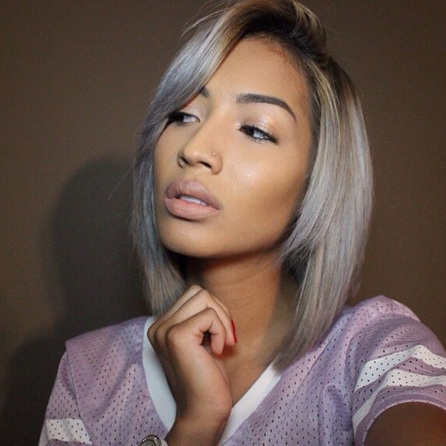 Ombre Silver Grey Short straight bob cut for thin hair