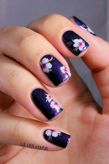 Purple Floral Nails