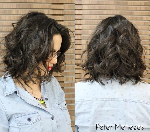 Short messy dark brown wavy bob haircut