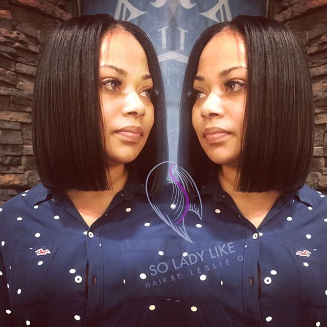 Short straight blunt bob haircut for black women