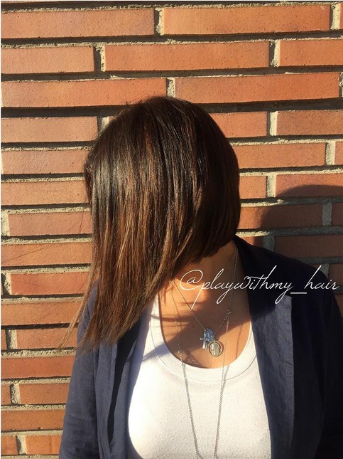 Side view of Aline long bob hairstyle