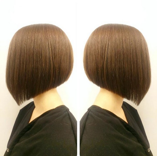 Side view of cute short angled bob haircut