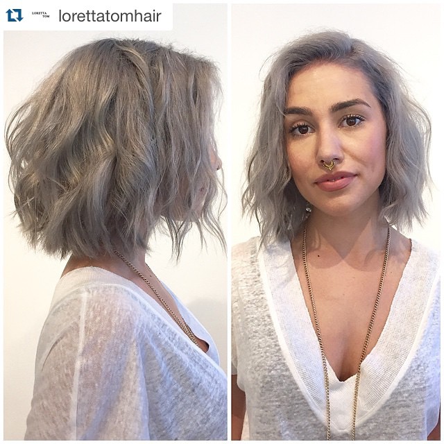 layered messy gray bob haircut