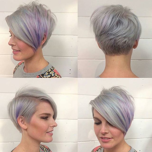 longger pixie cut with long bangs - gray hair color ideas