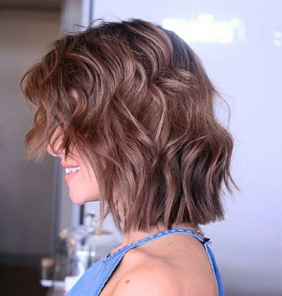 medium choppy bob haircut with waves brunette