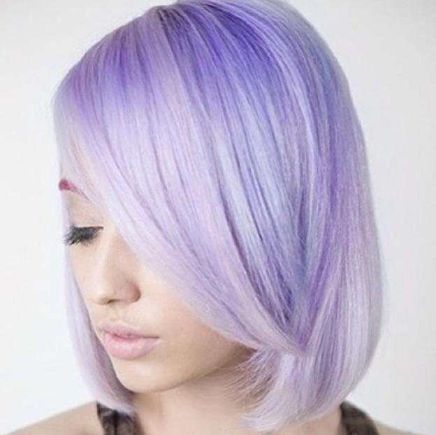 pastel purple bob hairstyle with bangs