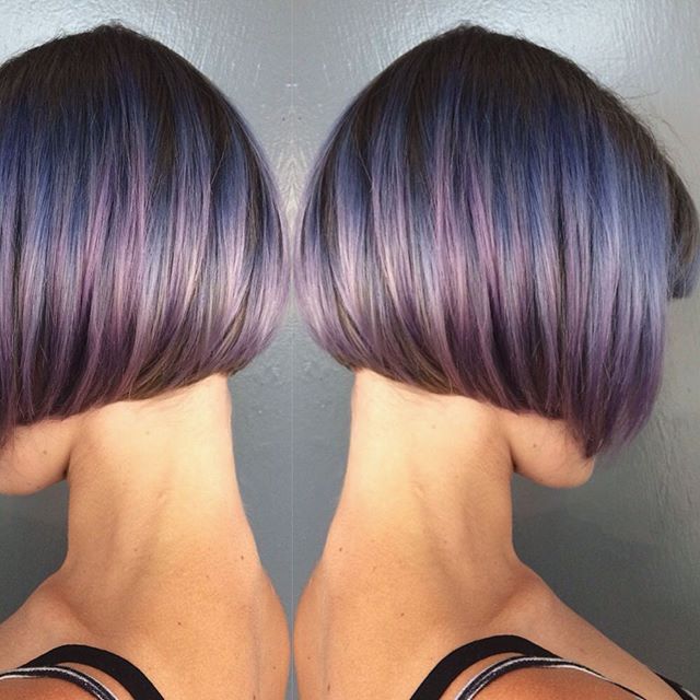 short blunt bob hair ideas - the purple highlighted bob cut