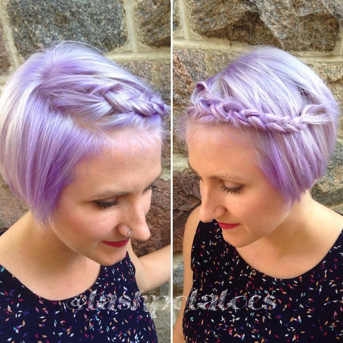 short braided bob haircut - pastel bob hairstyle with braid