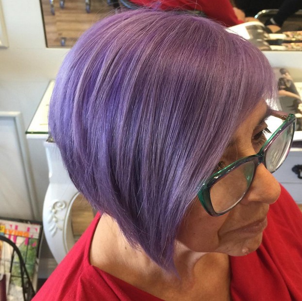 short pastel purple hairstyle for older women over 60