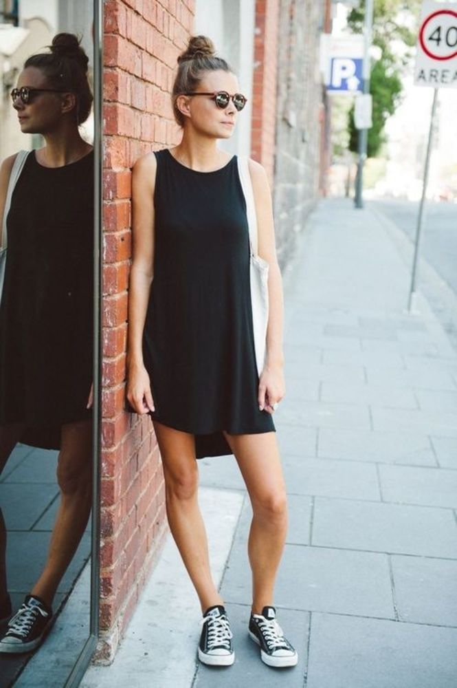 Black Dress and Black Sneakers