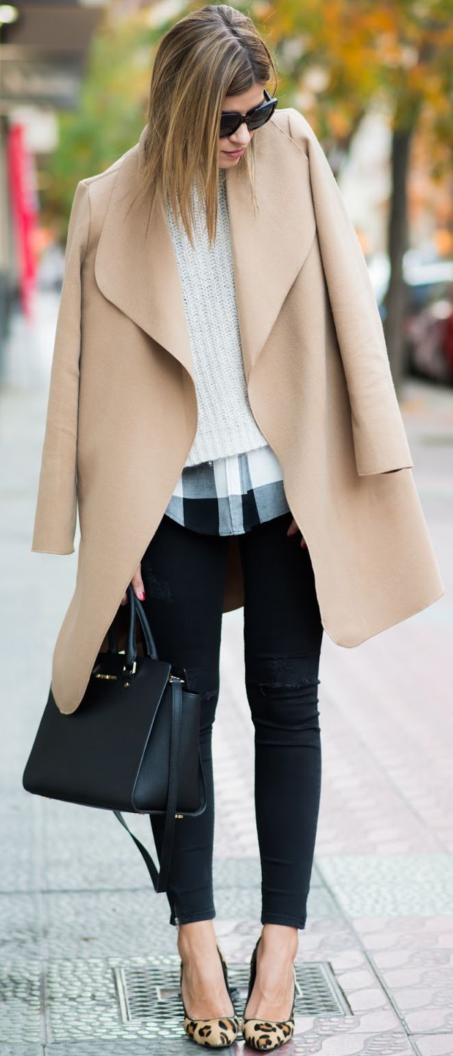 Camel Coat and Leopard Heels