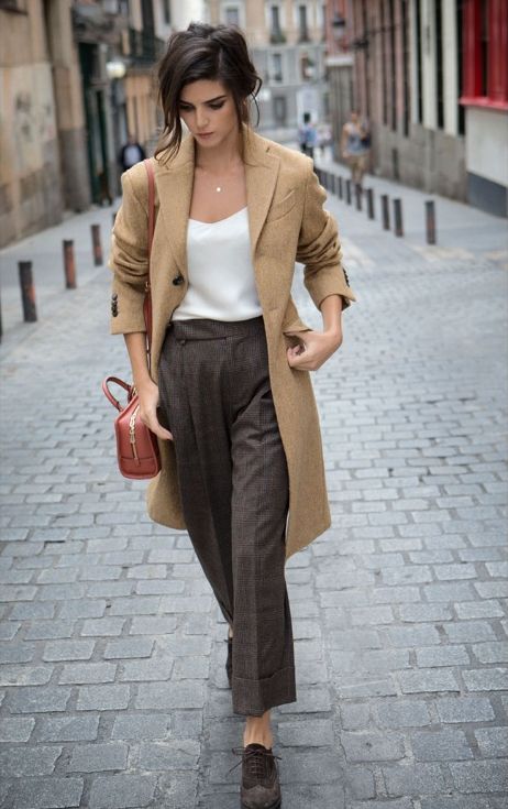 Camel Coat and Navy Pants