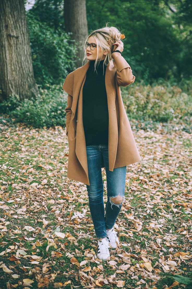 Camel Coat and Turtleneck Sweater