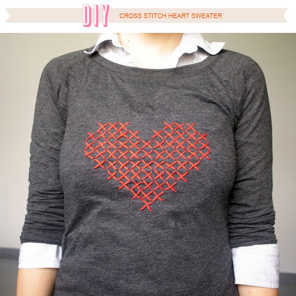 Grey Sweatershirt with Heart Print