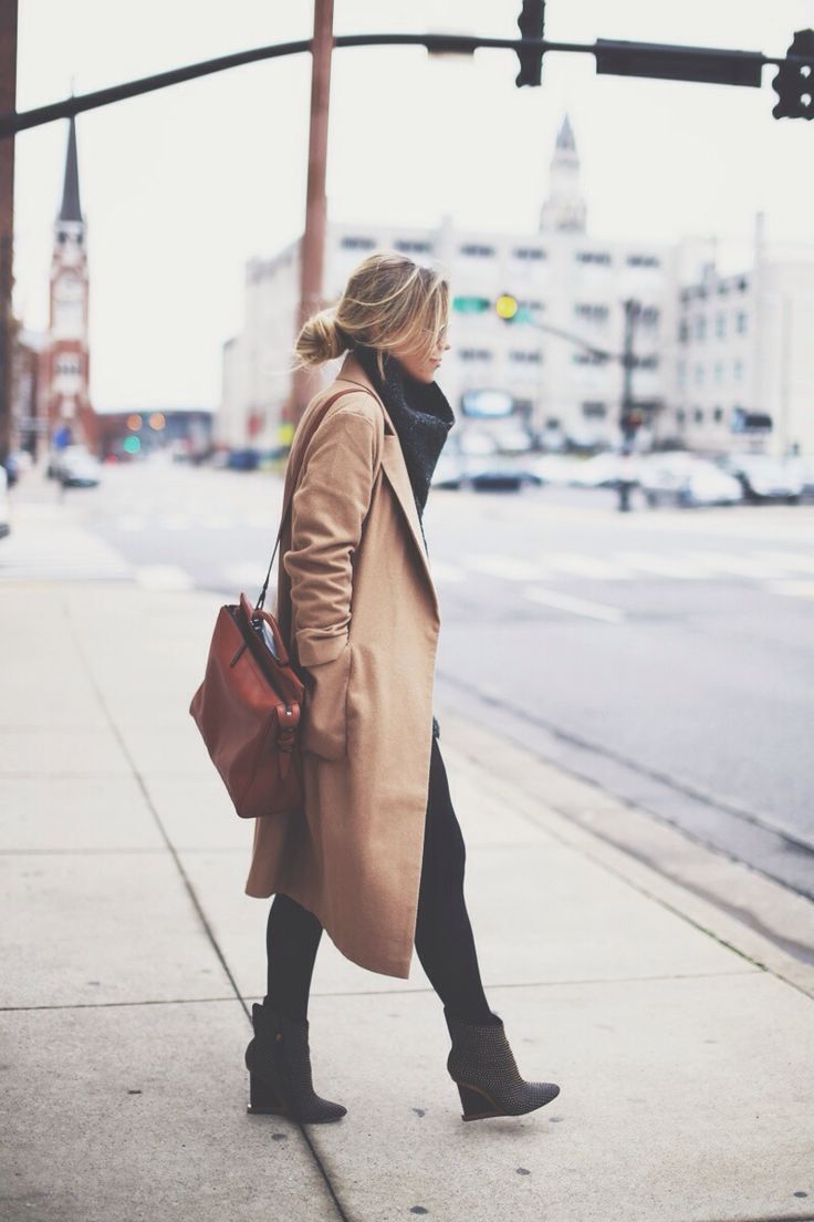 Low Bun and Camel Coat